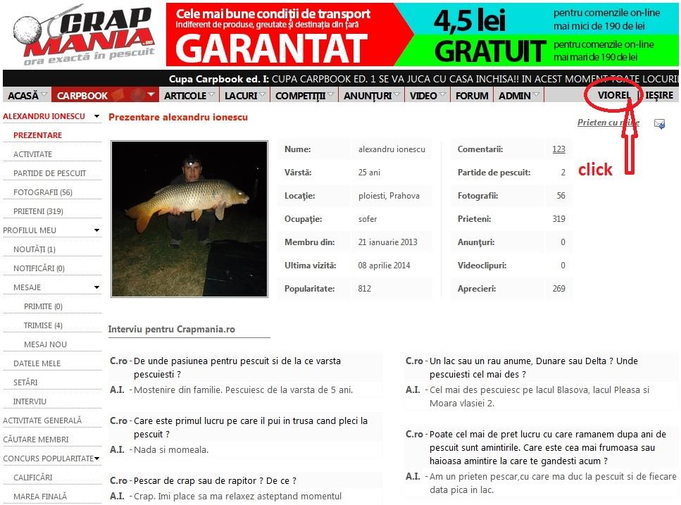 Carpbook - Nou ! Click pe username-ul tau in partea din dreapta sus pentru a merge in pagina ta de prezentare. Util atunci cand navighezi prin paginile altor utilizatori si vrei sa revii la pagina ta.